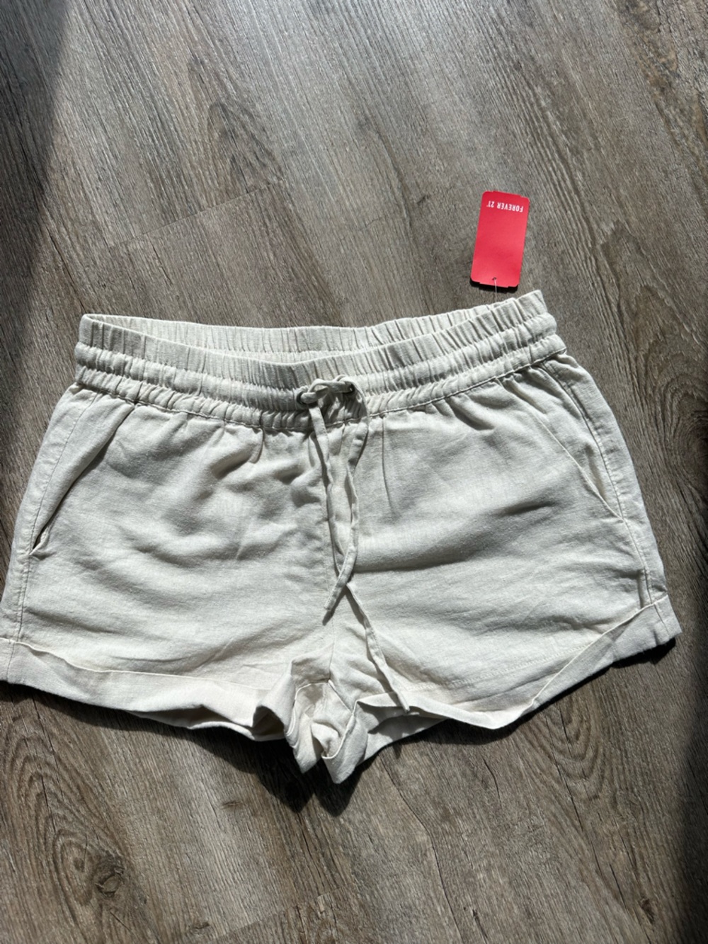 NWT Forever 21 Cream Cotton like Drawstring Waist Shorts